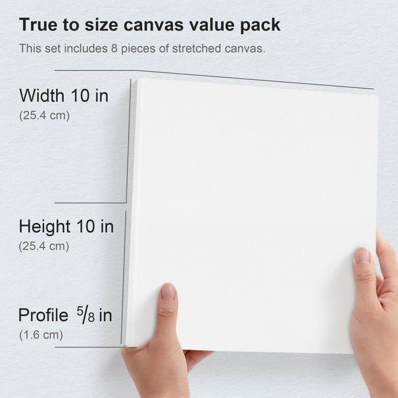 PHOENIX Square Canvas for Painting - 10x10 Inch/8 Value Pack, 8 Oz Triple Primed 5/8 Inch Profile 100% Cotton White Blank Canvas, Stretched Framed Canvas for Oil Acrylic - Image 3